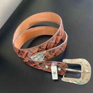 5 Star Ranch Fish Print Cognac Leather Belt